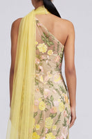 Load image into Gallery viewer, Butter Yellow Floral One Shoulder Embroidered Mermaid Long Formal Dress