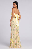 Load image into Gallery viewer, Butter Yellow Floral Strapless Mermaid Long Formal Dress with Slit