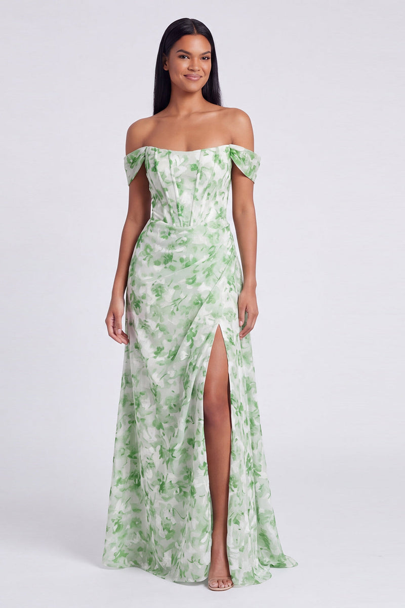 Load image into Gallery viewer, Light Blue Floral Ruched Mermaid Corset Long Formal Dress with Slit