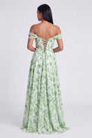 Load image into Gallery viewer, Light Blue Floral Ruched Mermaid Corset Long Formal Dress with Slit