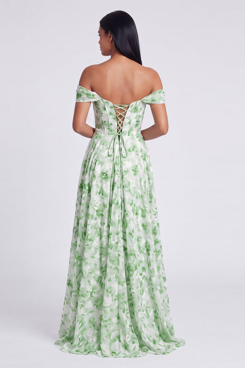 Load image into Gallery viewer, Light Blue Floral Ruched Mermaid Corset Long Formal Dress with Slit