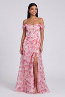 Load image into Gallery viewer, Light Blue Floral Ruched Mermaid Corset Long Formal Dress with Slit