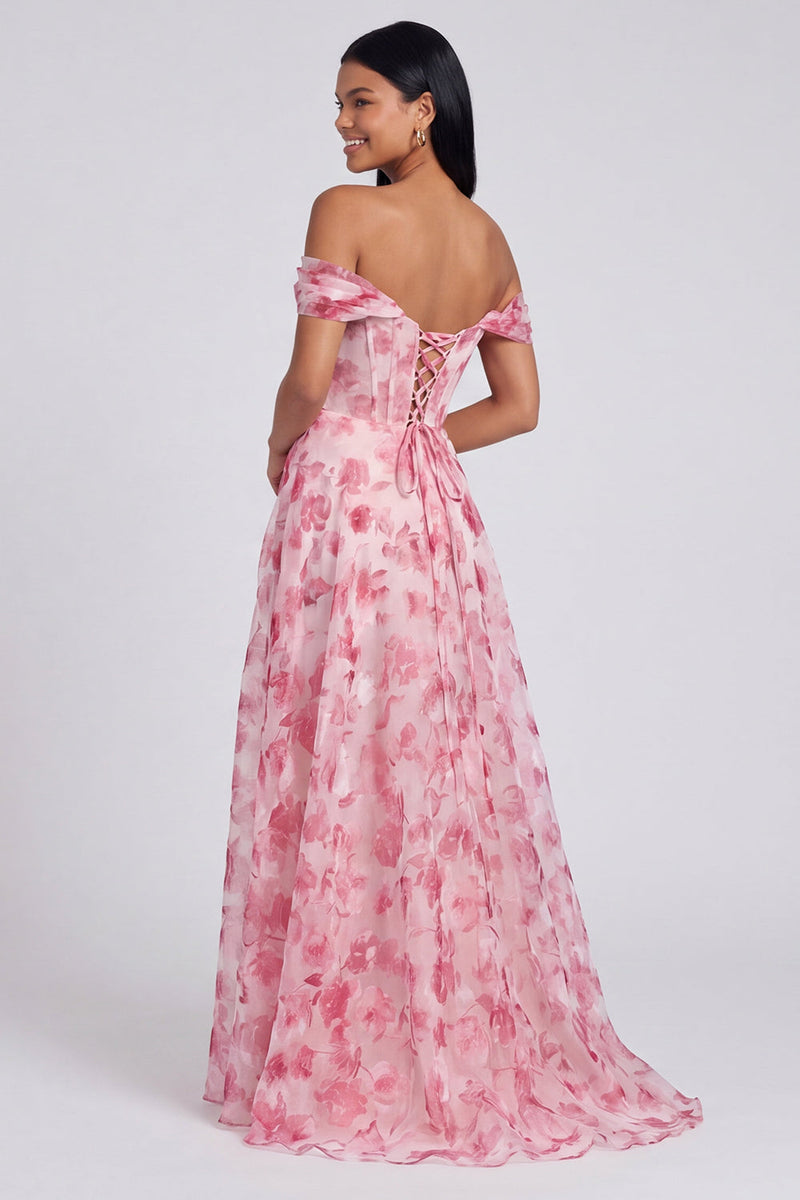 Load image into Gallery viewer, Light Blue Floral Ruched Mermaid Corset Long Formal Dress with Slit