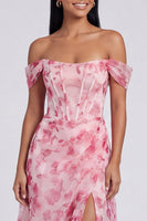 Load image into Gallery viewer, Light Blue Floral Ruched Mermaid Corset Long Formal Dress with Slit