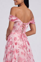 Load image into Gallery viewer, Light Blue Floral Ruched Mermaid Corset Long Formal Dress with Slit