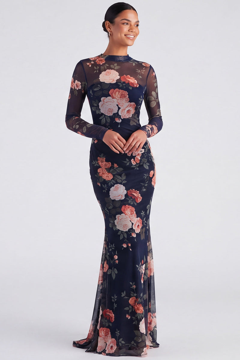 Load image into Gallery viewer, Ivory Mermaid Bateau Neck Floral Long Sleeves Formal Dress