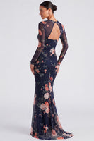Load image into Gallery viewer, Ivory Mermaid Bateau Neck Floral Long Sleeves Formal Dress