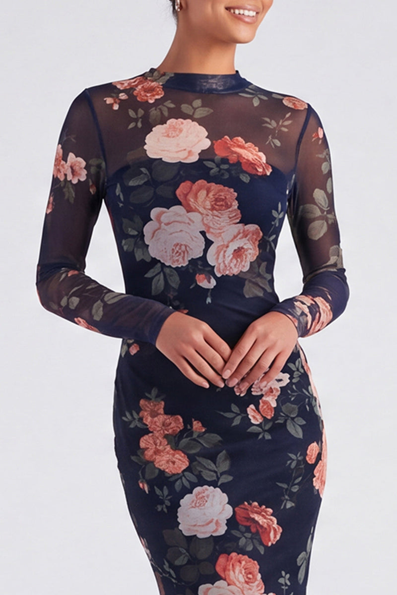 Load image into Gallery viewer, Ivory Mermaid Bateau Neck Floral Long Sleeves Formal Dress