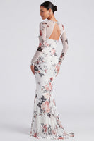Load image into Gallery viewer, Ivory Mermaid Bateau Neck Floral Long Sleeves Formal Dress