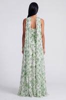 Load image into Gallery viewer, Strapless Light Green Floral Ruched A Line Long Formal Dress