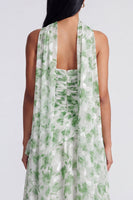 Load image into Gallery viewer, Strapless Light Green Floral Ruched A Line Long Formal Dress