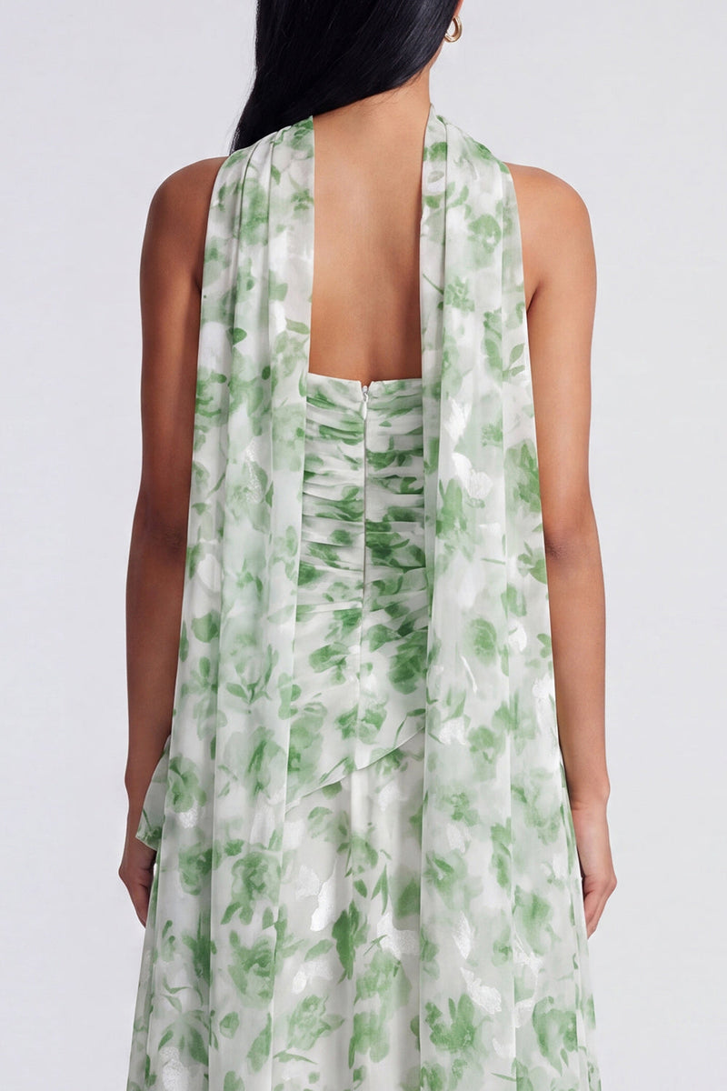 Load image into Gallery viewer, Strapless Light Green Floral Ruched A Line Long Formal Dress