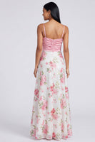 Load image into Gallery viewer, Light Pink Sequins Spaghetti Straps Floral Ruched A Line Long Formal Dress