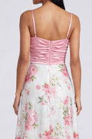 Load image into Gallery viewer, Light Pink Sequins Spaghetti Straps Floral Ruched A Line Long Formal Dress