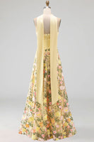 Load image into Gallery viewer, Strapless Butter Yellow A Line Floral Embroidered Long Formal Dress