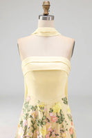 Load image into Gallery viewer, Strapless Butter Yellow A Line Floral Embroidered Long Formal Dress