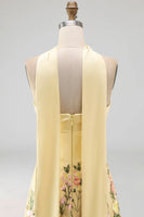 Load image into Gallery viewer, Strapless Butter Yellow A Line Floral Embroidered Long Formal Dress