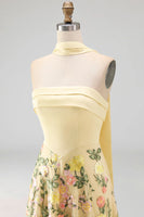 Load image into Gallery viewer, Strapless Butter Yellow A Line Floral Embroidered Long Formal Dress