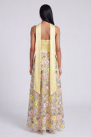 Load image into Gallery viewer, Strapless Butter Yellow A Line Floral Embroidered Long Formal Dress