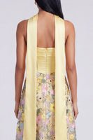 Load image into Gallery viewer, Strapless Butter Yellow A Line Floral Embroidered Long Formal Dress