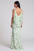 Load image into Gallery viewer, Light Green Mermaid Floral V-Neck Long Formal Dress with Ruffles