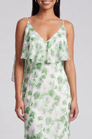 Load image into Gallery viewer, Light Green Mermaid Floral V-Neck Long Formal Dress with Ruffles