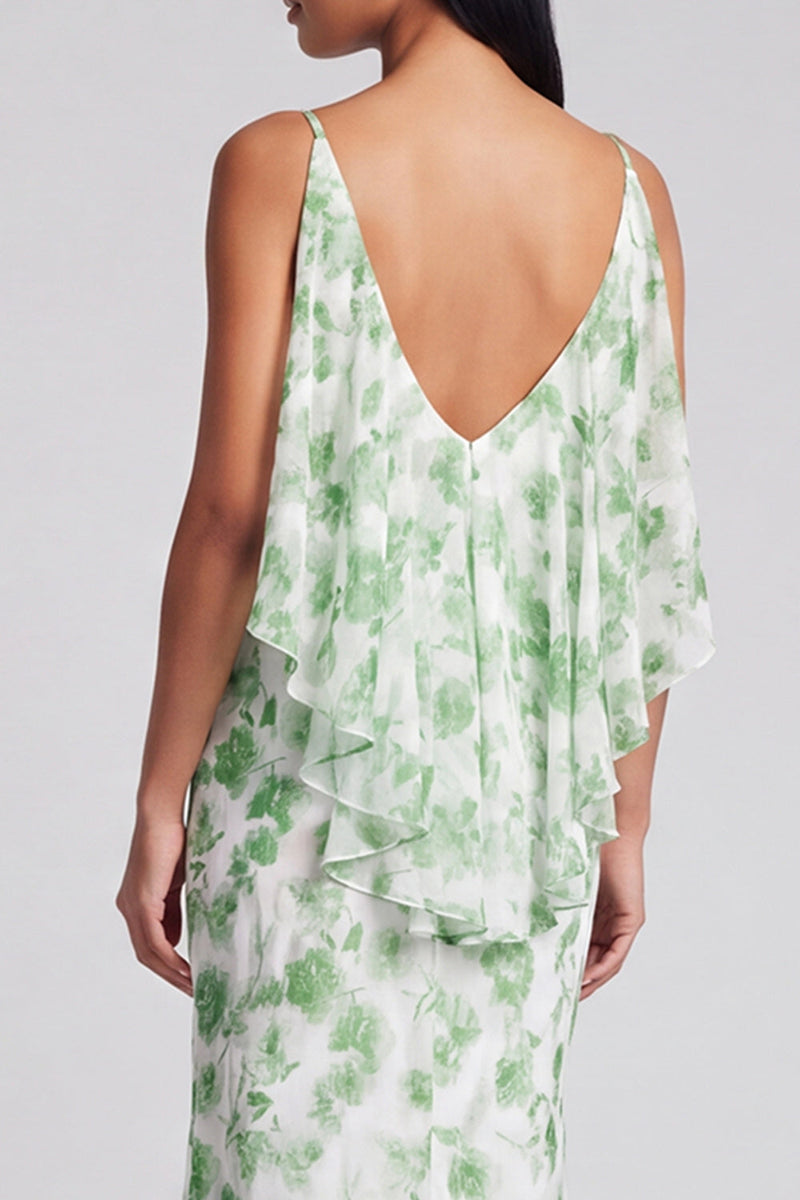 Load image into Gallery viewer, Light Green Mermaid Floral V-Neck Long Formal Dress with Ruffles