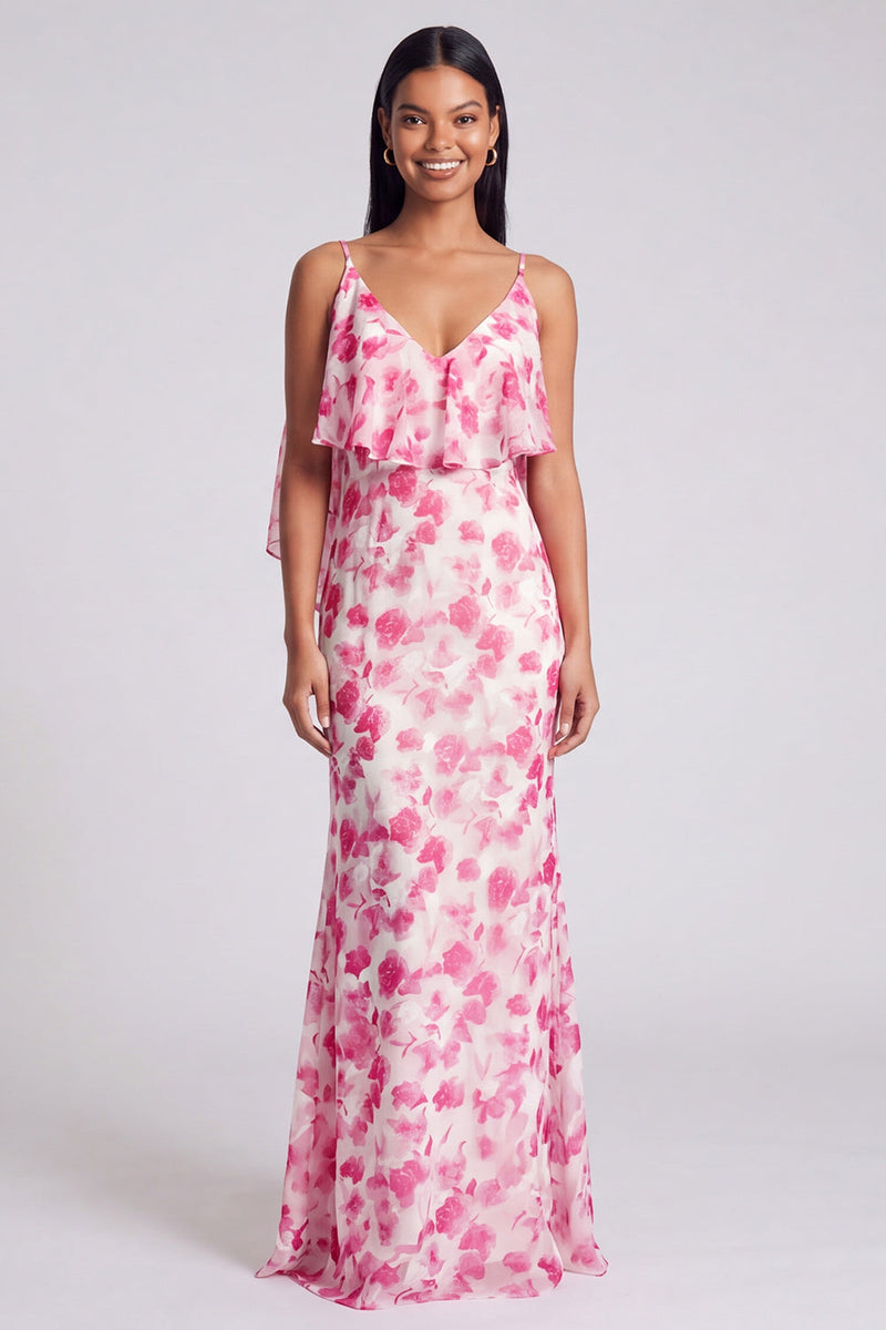 Load image into Gallery viewer, Light Green Mermaid Floral V-Neck Long Formal Dress with Ruffles