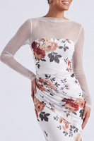 Load image into Gallery viewer, Black Round Neck Mermaid Floral Ruched Long Sleeves Formal Dress