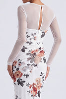 Load image into Gallery viewer, Black Round Neck Mermaid Floral Ruched Long Sleeves Formal Dress
