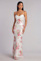 Load image into Gallery viewer, Ivory Spaghetti Straps Floral Sequins Mermaid Long Formal Dress