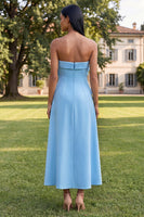 Load image into Gallery viewer, Blue A Line Floral Strapless Maxi Formal Dress