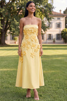 Load image into Gallery viewer, Blue A Line Floral Strapless Maxi Formal Dress