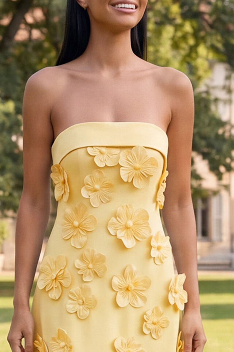 Load image into Gallery viewer, Blue A Line Floral Strapless Maxi Formal Dress