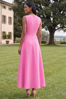 Load image into Gallery viewer, Hot Pink A Line Floral Round Neck Maxi Formal Dress