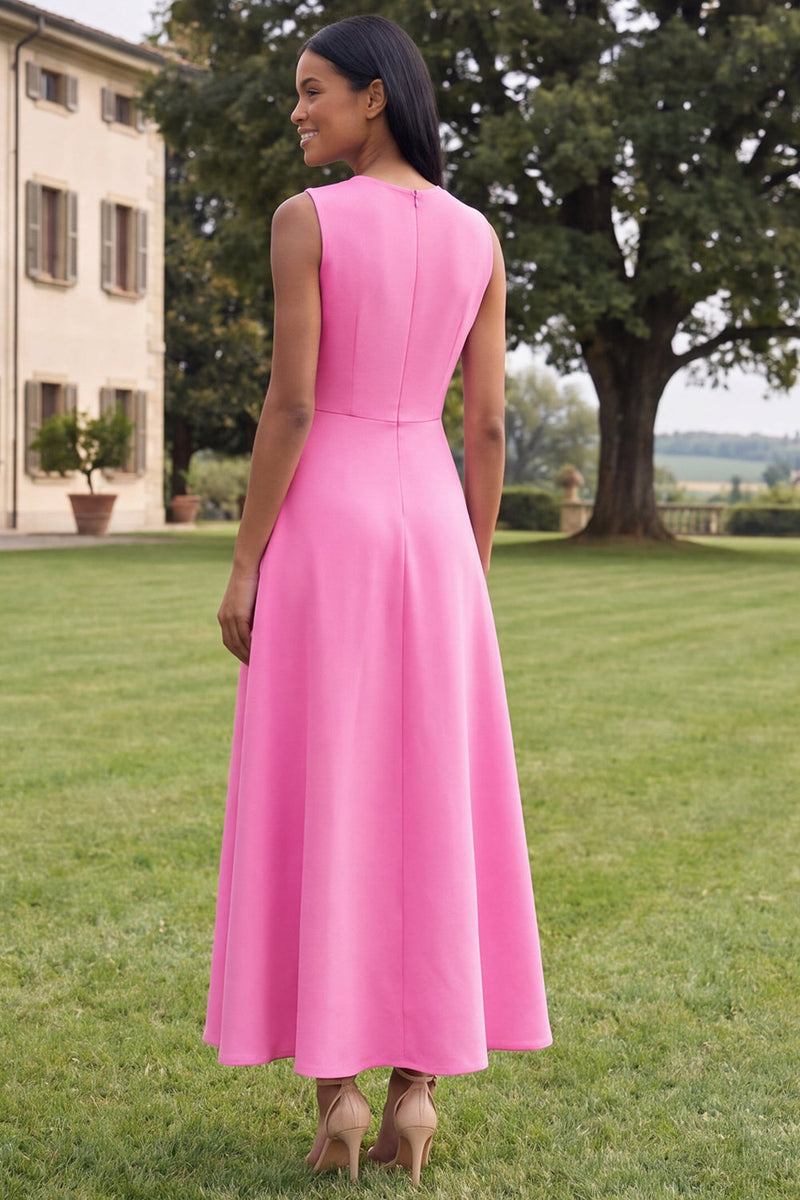 Load image into Gallery viewer, Hot Pink A Line Floral Round Neck Maxi Formal Dress