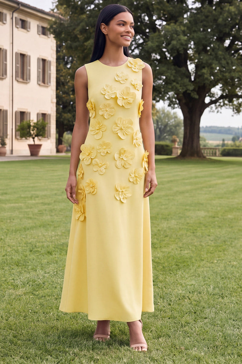 Load image into Gallery viewer, Hot Pink A Line Floral Round Neck Maxi Formal Dress