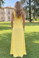 Load image into Gallery viewer, Yellow Sheath Floral One Shoulder Maxi Formal Dress