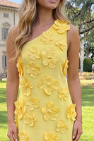 Load image into Gallery viewer, Yellow Sheath Floral One Shoulder Maxi Formal Dress