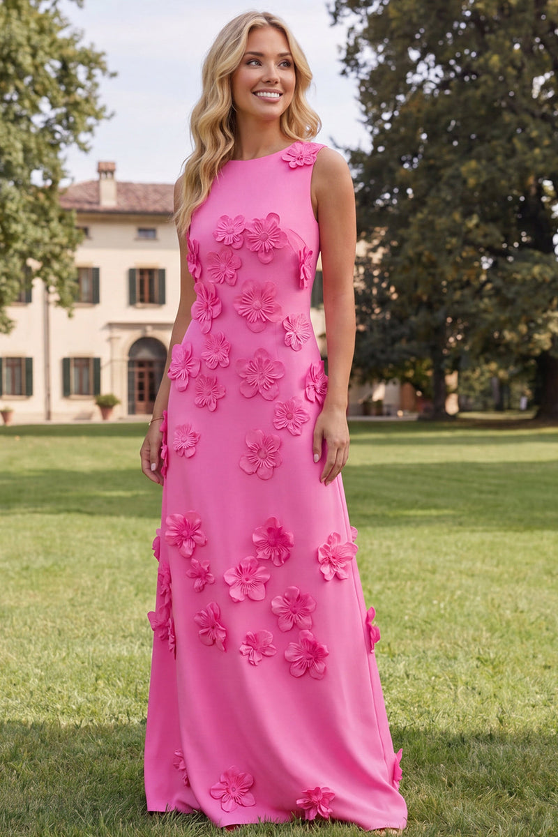 Load image into Gallery viewer, Floral Red Boat Neck A Line Maxi Formal Dress