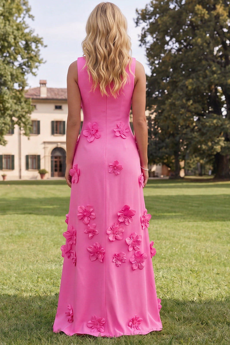 Load image into Gallery viewer, Floral Red Boat Neck A Line Maxi Formal Dress