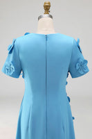 Load image into Gallery viewer, Round Neck Blue Floral A Line Long Formal Dress with Sleeves