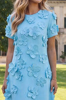 Load image into Gallery viewer, Round Neck Blue Floral A Line Long Formal Dress with Sleeves