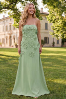 Load image into Gallery viewer, Sage Green Floral A Line Strapless Maxi Formal Dress