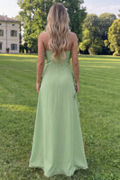 Load image into Gallery viewer, Sage Green Floral A Line Strapless Maxi Formal Dress