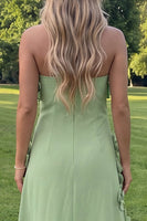 Load image into Gallery viewer, Sage Green Floral A Line Strapless Maxi Formal Dress
