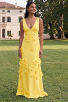 Load image into Gallery viewer, Sheath Hot Pink Floral V-Neck Long Formal Dress