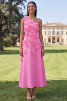Load image into Gallery viewer, Hot Pink Floral One Shoulder A Line Maxi Formal Dress