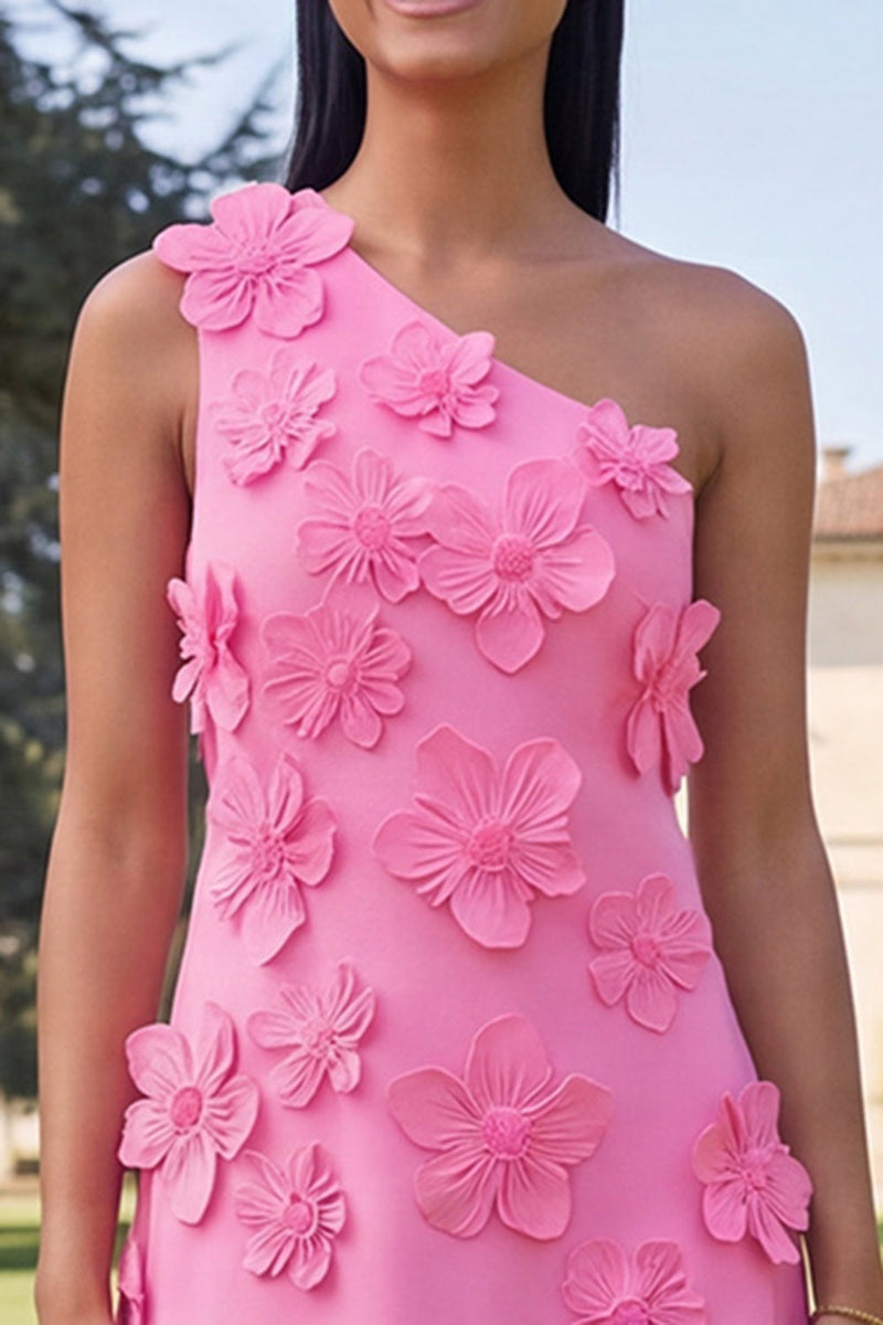 Load image into Gallery viewer, Hot Pink Floral One Shoulder A Line Maxi Formal Dress
