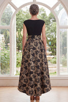 Load image into Gallery viewer, Floral Boat Neck Black A Line Long Mother of the Bride Dress with Pockets